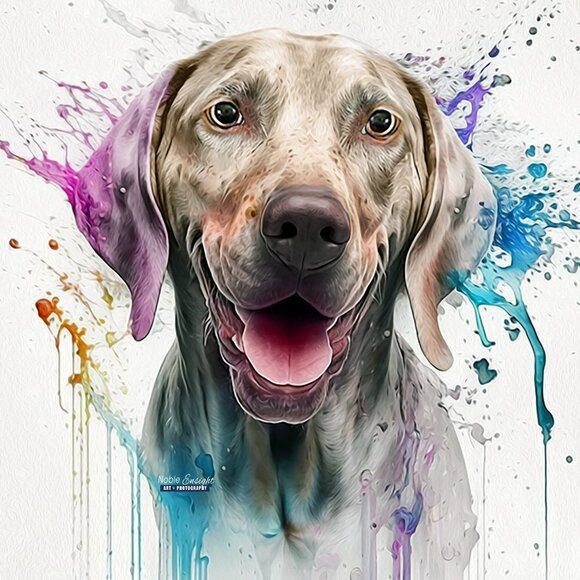 8x8 Weimaraner Dog Portrait Watercolor Oil Painting Wall Art Print - Picture 2 of 7